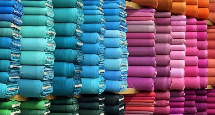 Rolls of fabric in a range of colours