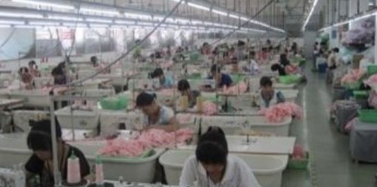 Rows of machine sewing on the production floor